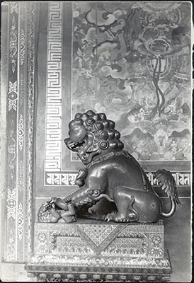 Statue and murals in